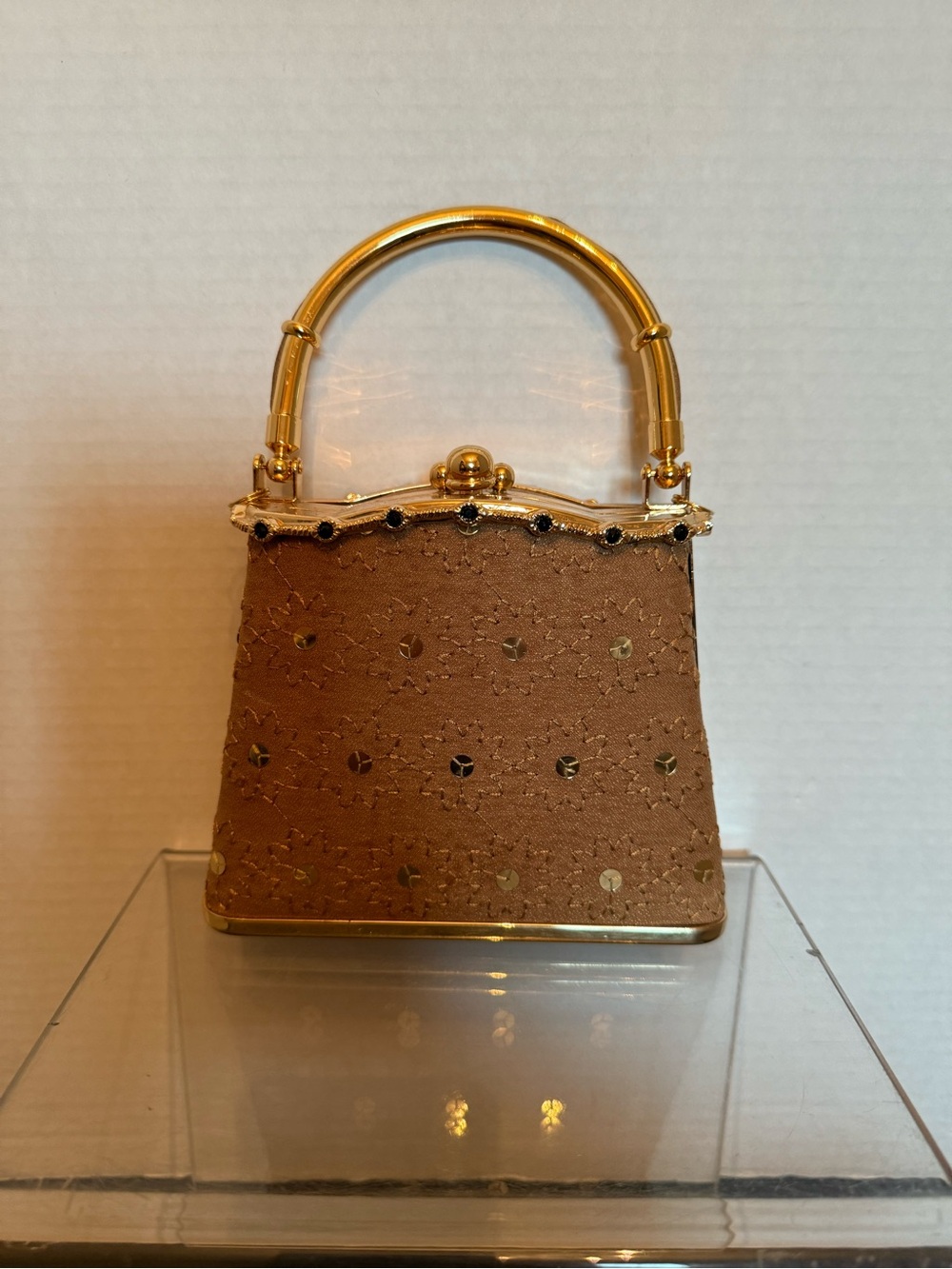 Gold-Trim Mini Handbag with Top Handle